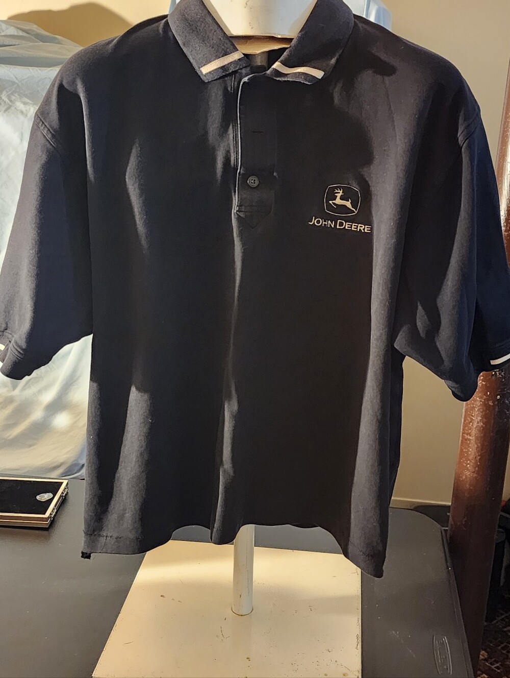John Deere Men’s Navy Polo with White Trim